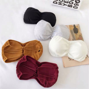 Strapless push up non-slip girl underwear pure cotton student tube top thin bra anti-exposure off-shoulder wrapped chest
