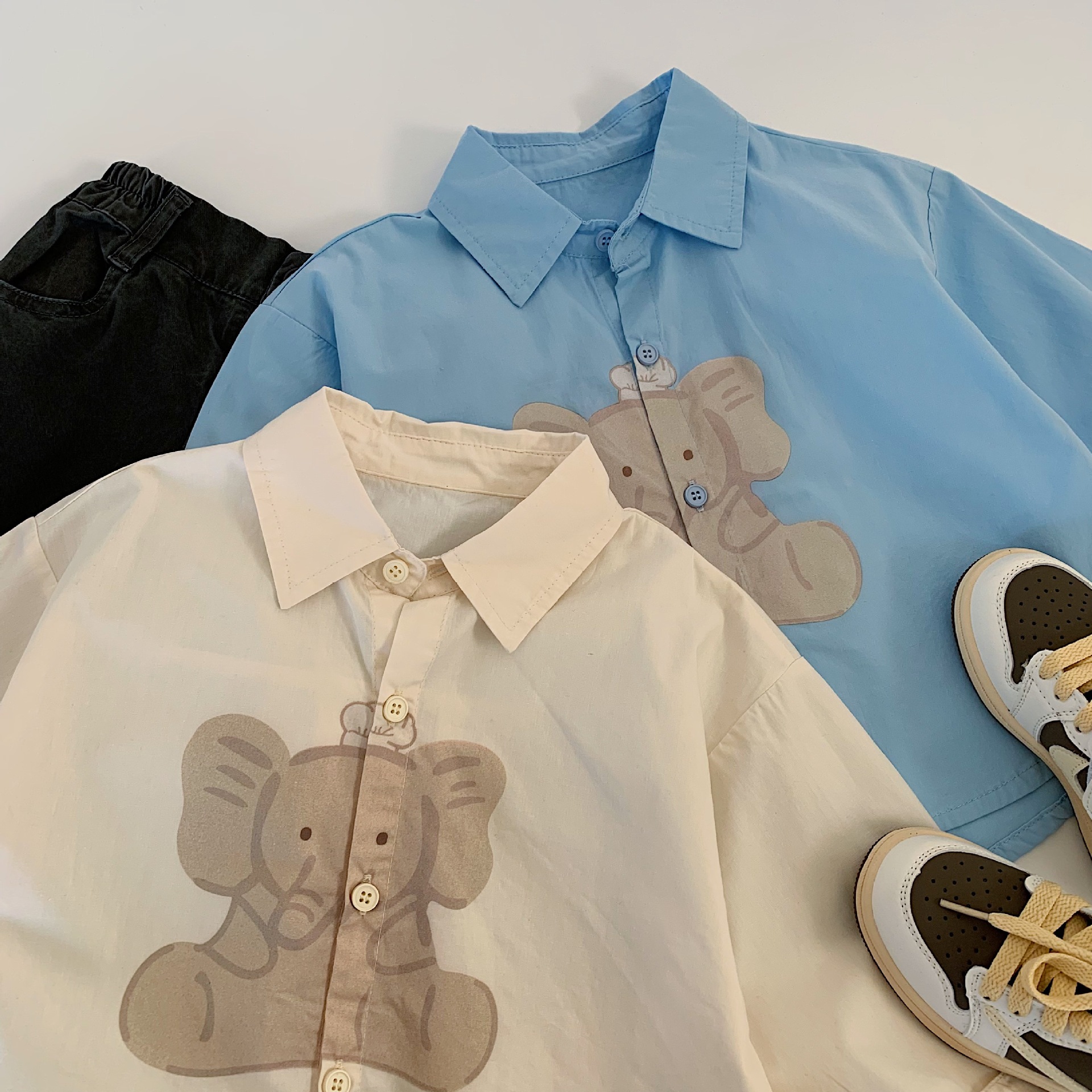 Camisas infantiles de Maibo 2025, otoño, lindos cardigans con solapa de dibujos animados para niños y niñas, chaqueta, nueva camisa de elefante de moda