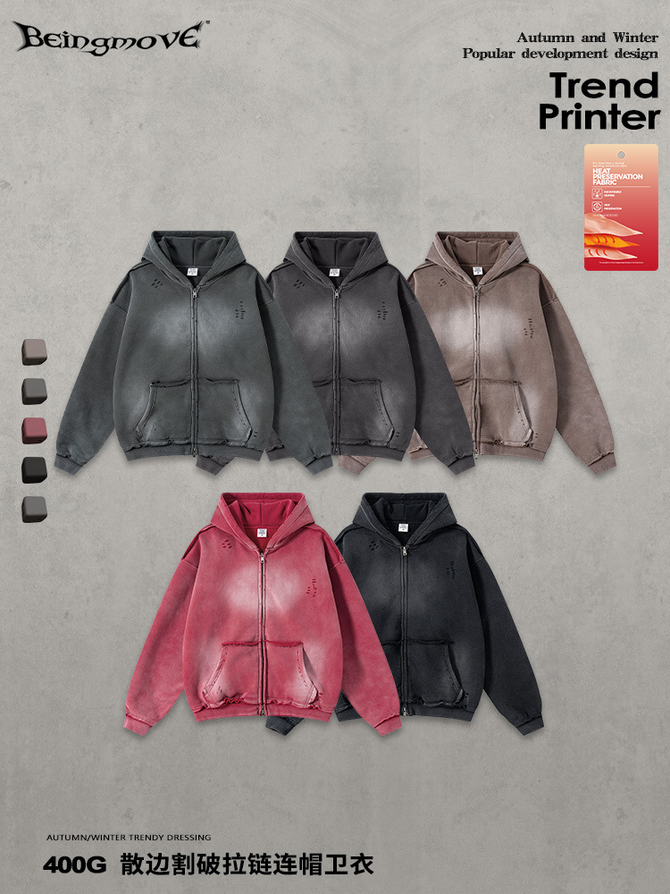 Calle seca 2025 otoño americano retro spray caballo cortado camisa con sombrero chaqueta con cremallera con sombrero cardigan chaqueta hombre