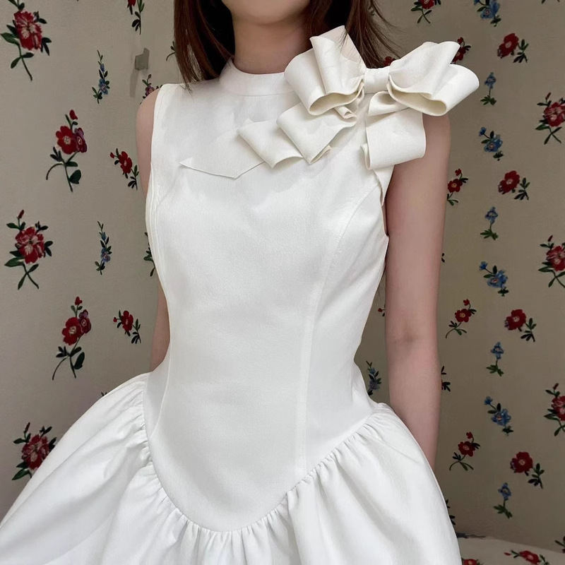 [Ready Stock and Shipped in Seconds] Nanyou Quality Sst Round Neck Stereo Bow Waist Sleeveless Dress