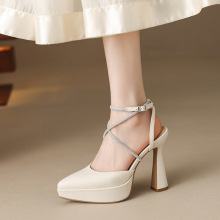 小众轻奢2025夏季手工女鞋跨境外贸复古凉鞋外穿全皮 凉厚底粗跟