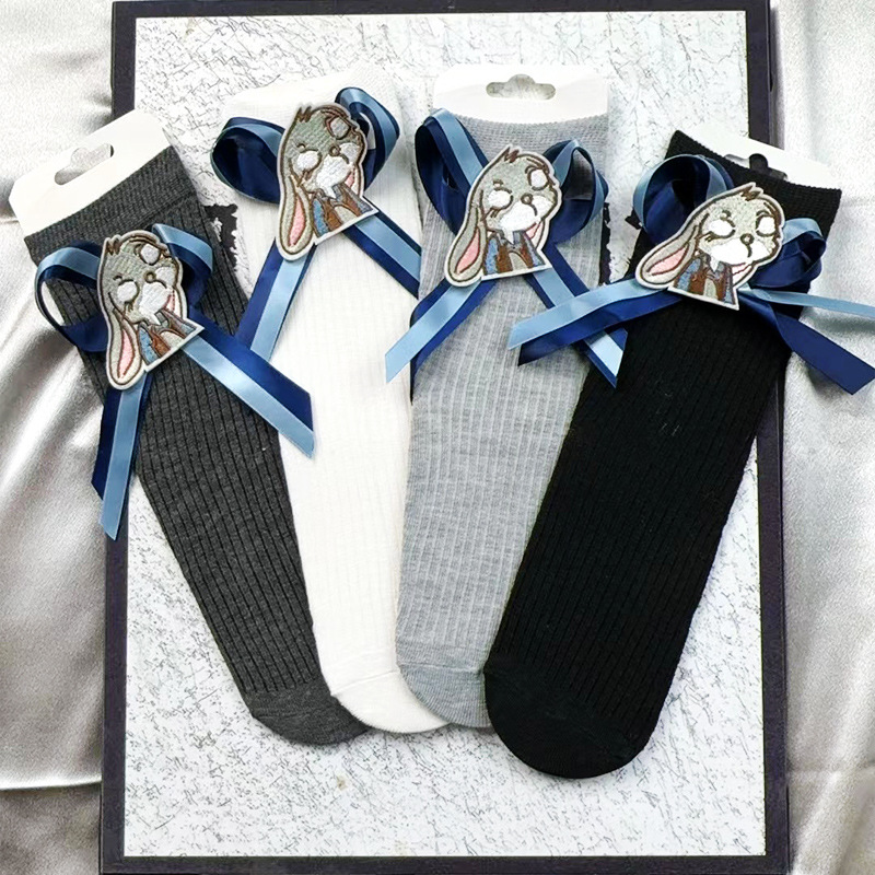 朱迪兔子警官COS卡通刺绣黑色中筒袜女童春夏秋冬四季袜子长袜潮