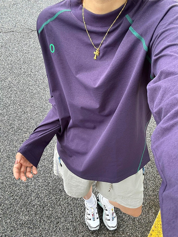 葡萄紫色防晒速干长袖t恤女款夏透气凉感运动上衣羽毛网球骑行服|undefined