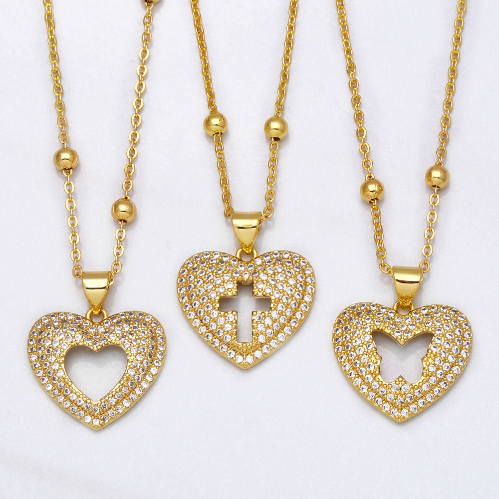 simple zircon necklace heart-shaped hollow cross butterfly pendant clavicle chain
