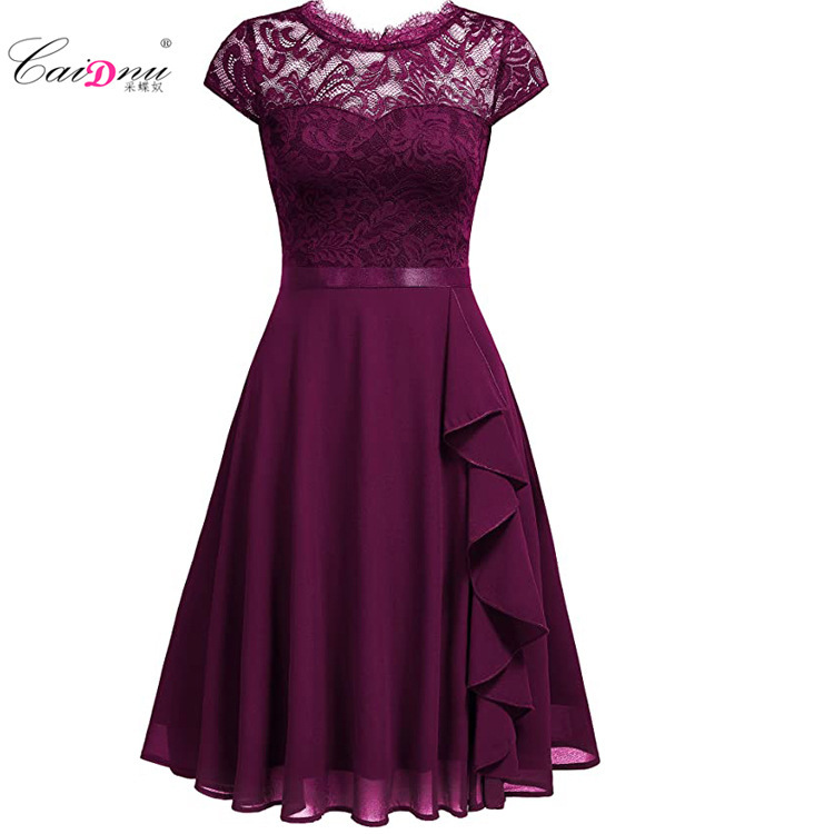 Amazon 2023 Summer Mock Collar Short Sleeve Lace Midi Dress Chiffon Stitching Rubber Belt Dress Amazon 2023 Summer Mock Collar Short Sleeve Lace Midi Dress Chiffon Stitching Rubber Belt Dress