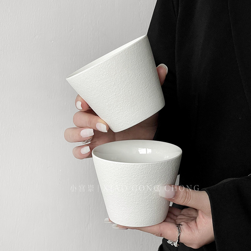 Japanese Minimalist Ceramic Coffee Cup Hand-Held Cup Pig Mouth Cup Retro Exquisite High-End Latte Art Cup Master Cup Australian White Cup