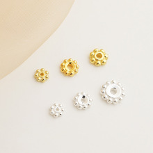 S925银电镀金色圆珠隔片DIY手工手链花托花片麻花边隔珠垫片配件