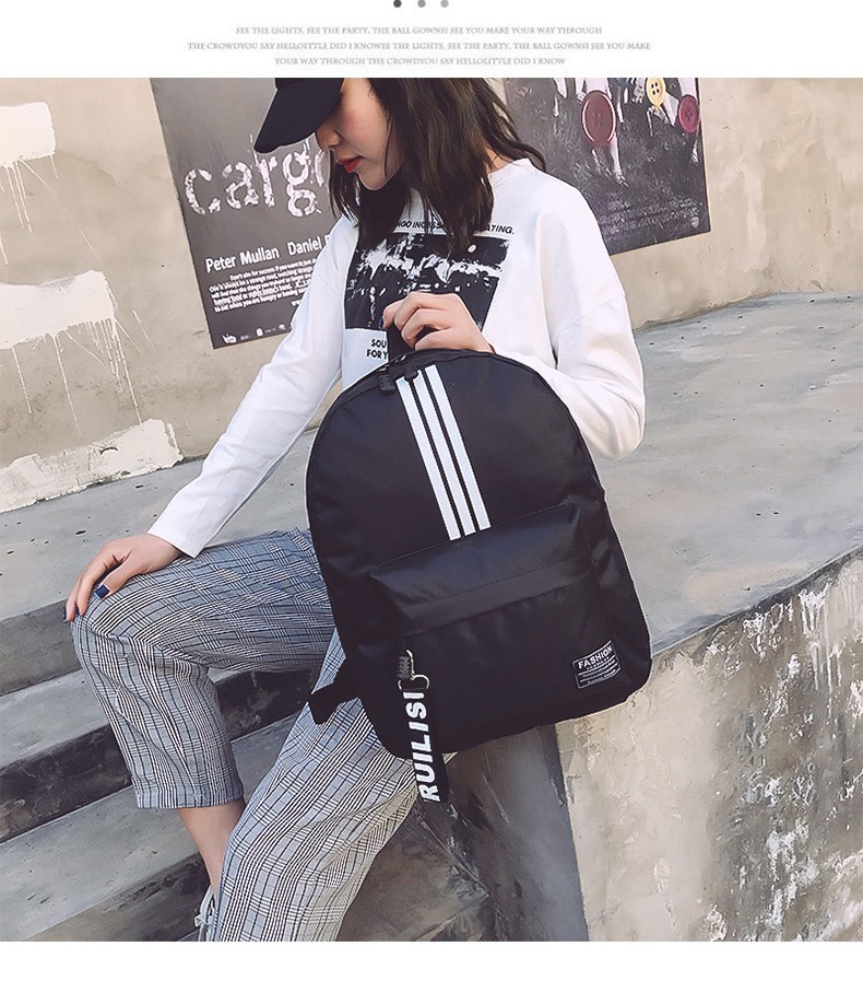 Nueva lona de tres barras mochila de moda coreana mochila de escuela secundaria mochila de viaje para hombres y mujeres mochila de escuela secundaria
