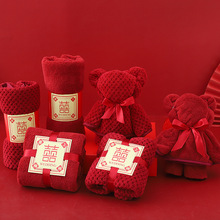 婚庆伴手礼喜字毛巾红毛巾批发订婚满月回礼喜字毛巾珊瑚绒毛巾