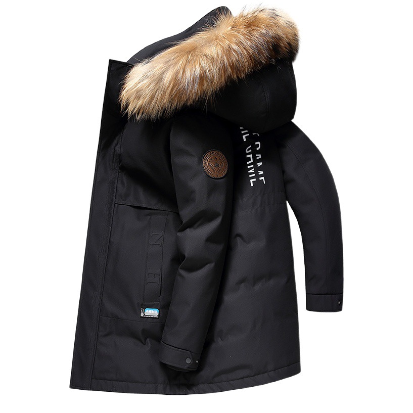 Leishibert chaqueta de los hombres de invierno de los Hombres Nuevo Cuello de piel de mapache de longitud media al aire libre extremadamente frío chaqueta de los hombres