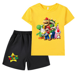 Super Mario Bros. Cross-Border Hot Selling Children's Cartoon Set for Boys and Girls: T-Shirts and Shorts