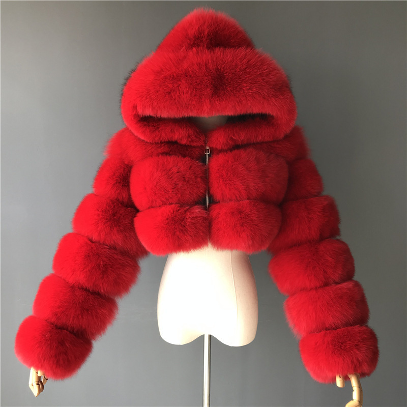 Cross-border Explosions Faux Fox Fur Coat Women's Amazon Hot Selling Color Short Coat Hooded Warm Top plus size