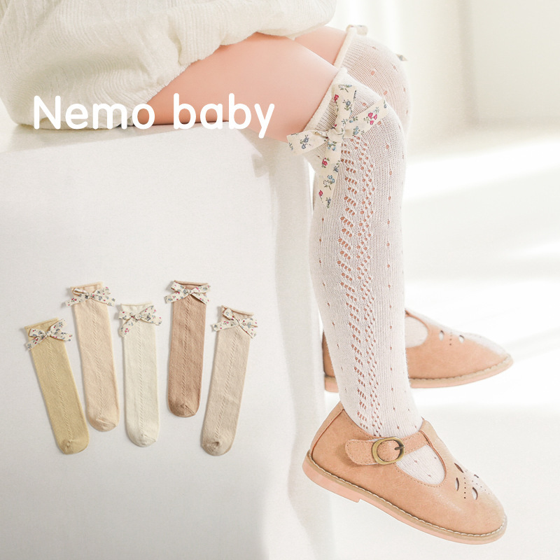 Summer breathable knee socks with bow
