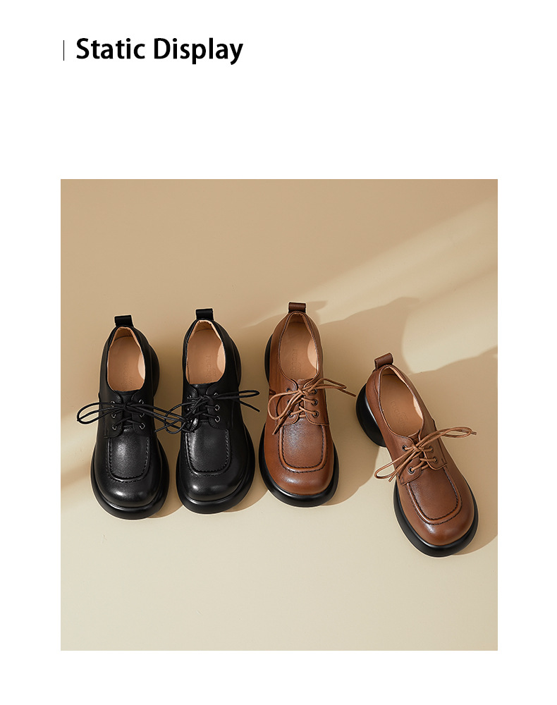Giày loafer nữ dây buộc phong cách Anh, gót vuông 5,5 cm, mũi sâu, đế dày — màu nâu chi tiết 12