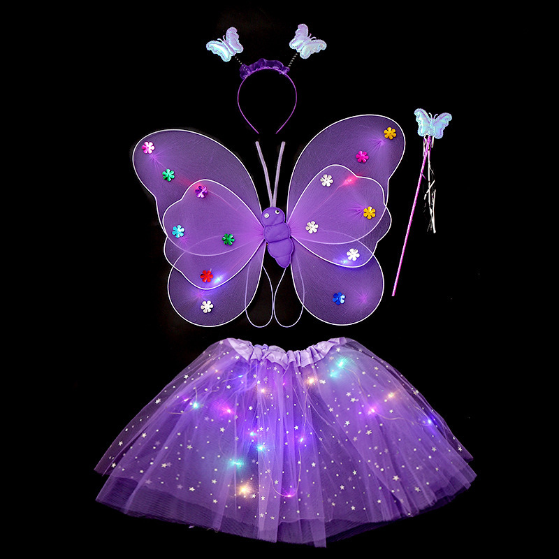 Mariposa luminosa alas de niña espalda juguetes flash niños maravillosos hadas varitas mágicas hadas flores set de tres piezas