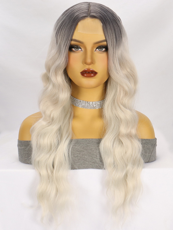 アマゾンの新しい茶色のロングストレートヘアビッグウェーブロングカーリーヘア化学繊維フロントレースレディースウィッグヘッドギア小スポット|undefined