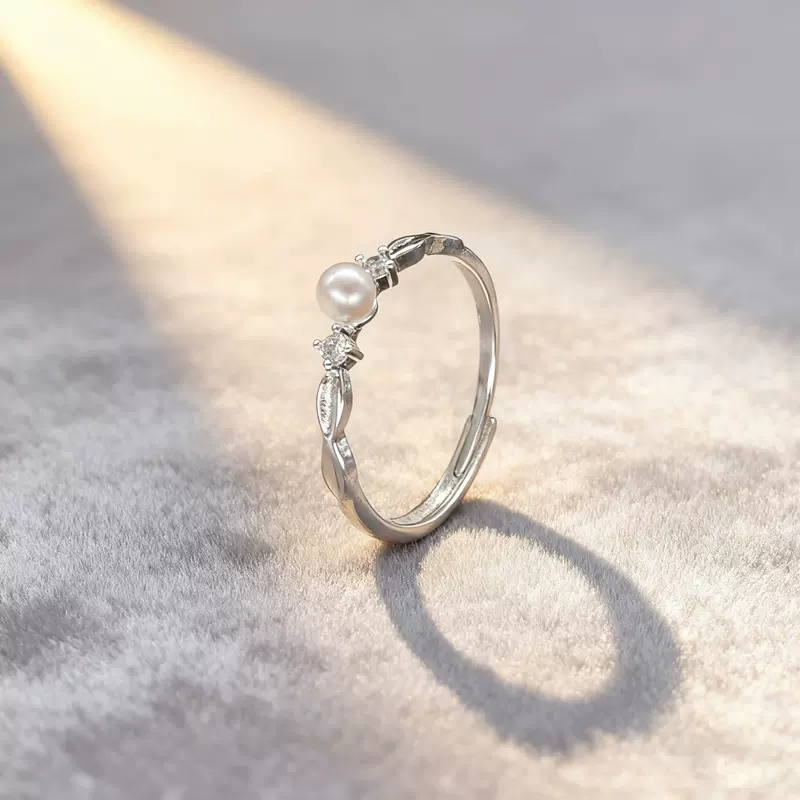 原创珍珠钻石开口时尚个性戒指女小众新款轻奢感高级可调节食指