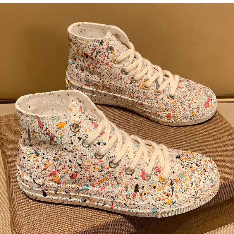 High-top Canvas Trainers With Hand-painted Splash Paint Design_voghion.com