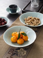 5YA1批發青瓷家用中式盤子餐具仿宋代風茶點果盤葵口碟子點心深盤