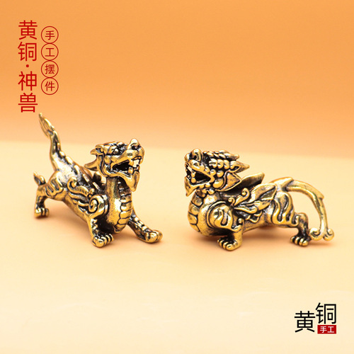  Year of the Rabbit crafts to attract wealth and good luck, male and female unicorn ornaments, brass solid auspicious beasts