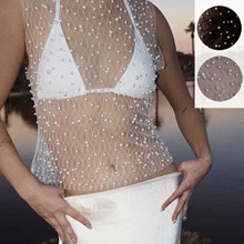 2024春夏跨境亚马逊速卖通爆款女装泡珠网纱透视性感无袖背心上衣