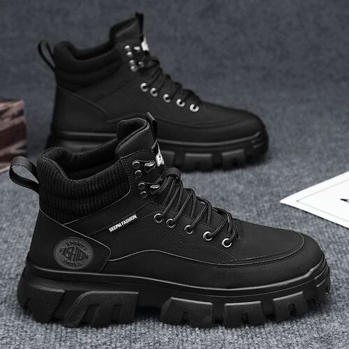 High-top men's winter leather waterproof thick-soled indoor height-increasing British-style large yellow Martin boots for men, hiking short boots