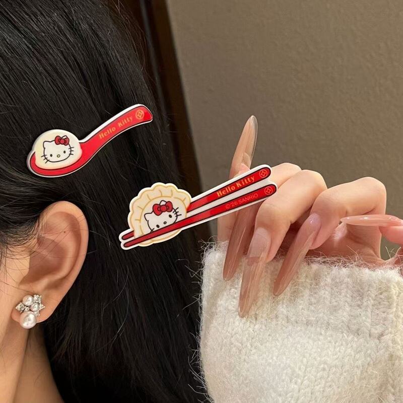 New Year Reunion Dumpling Hairpin, Fun and Quirky Realistic Chopsticks and Spoon Cartoon Bangs Clip, Personalized Versatile Hair Accessory