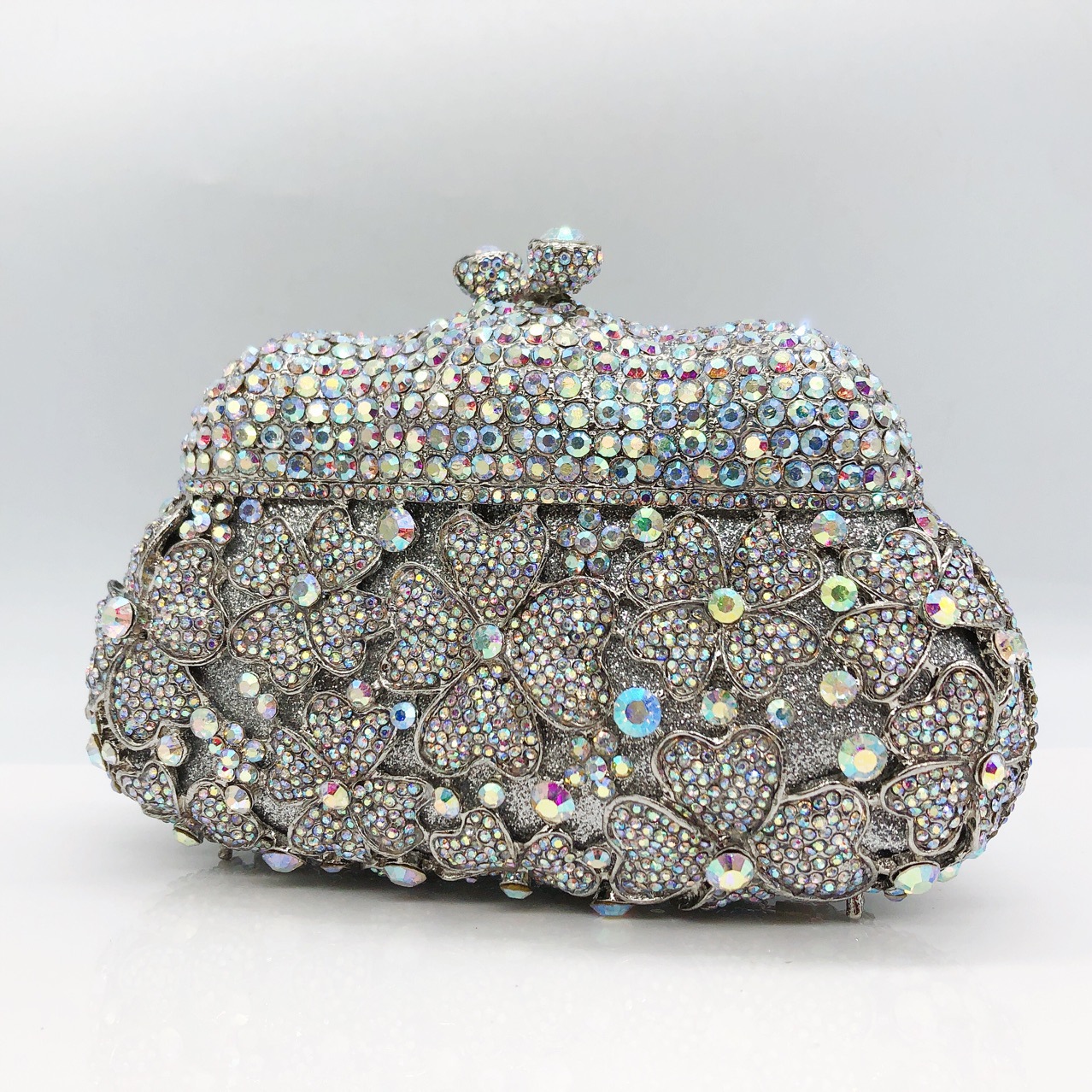 Túi clutch dạ hội đính kim cương hình cỏ bốn lá pha lê — Màu vàng chi tiết 8