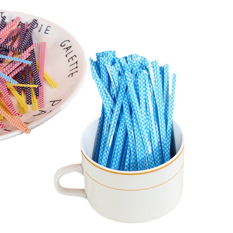 Color Polka Dot tie alambre hornear lazo de sellado 6 regalo de color recubierto de plástico tira de lazo cuerda de lazo de pan 10cm Alambre de hierro