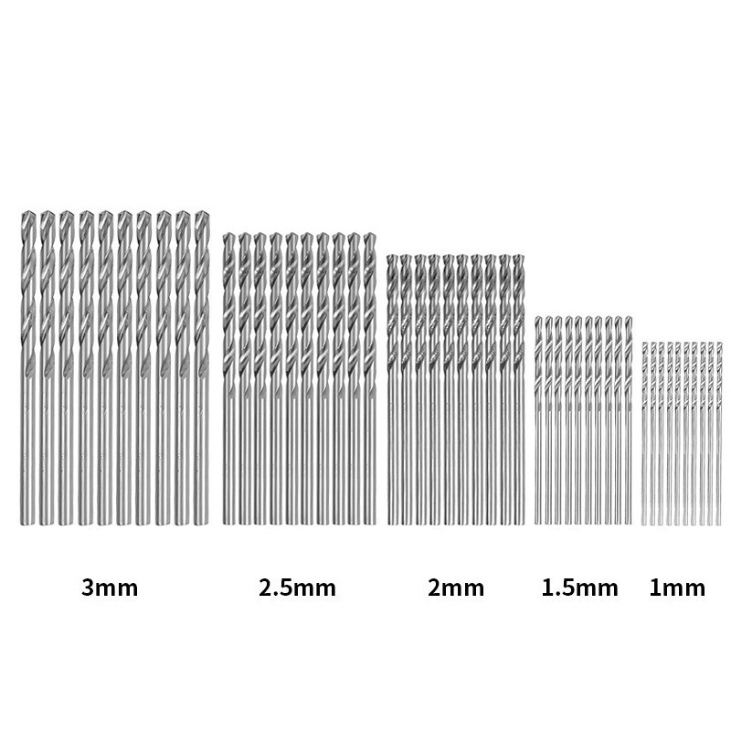 50pc镀钛麻花钻头组套 1-3mm小钻头电钻钻孔套装 DIY木工打眼钻头
