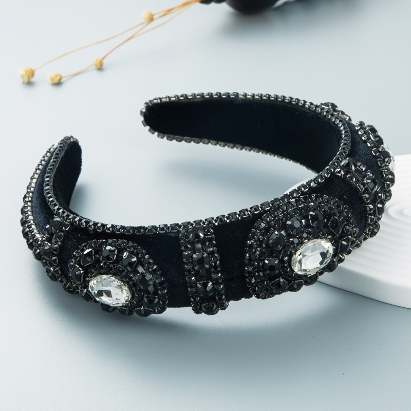 Fashion Velvet Rhinestone Glass Diamond Wide-sided Sponge Hair Accessories Retro Headband display picture 4