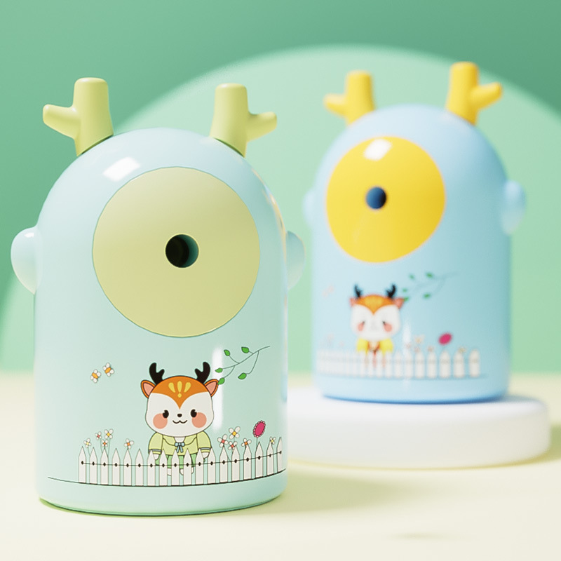 7817 Reno pequeño bolígrafo automático sacapuntas dibujos animados simple sacapuntas de manivela para niños moda papelería creativa