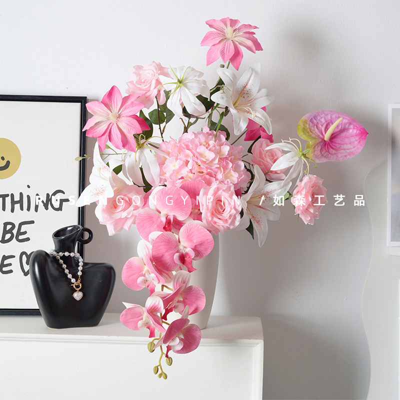 Diseñador con lujo ligero Monet estilo Phalaenopsis combinación de flores artificiales ramo falso boda decoración del hogar sentido de alta gama