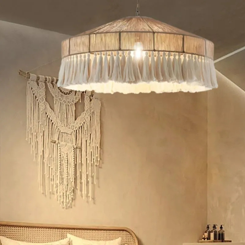 Bohemian Retro Hemp Rope Chandelier Wabi-Sabi Style Tassel Light Luxury Pastoral Bedroom Main Light Restaurant Bed and Breakfast Chandelier