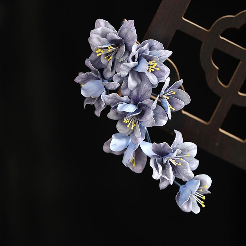 古代風の花の頭飾りサイドクリップ、古典的なチャイナドレスと漢服のバックプレスアクセサリー、唐風のヘアピンサイドクリップ、超妖精|undefined