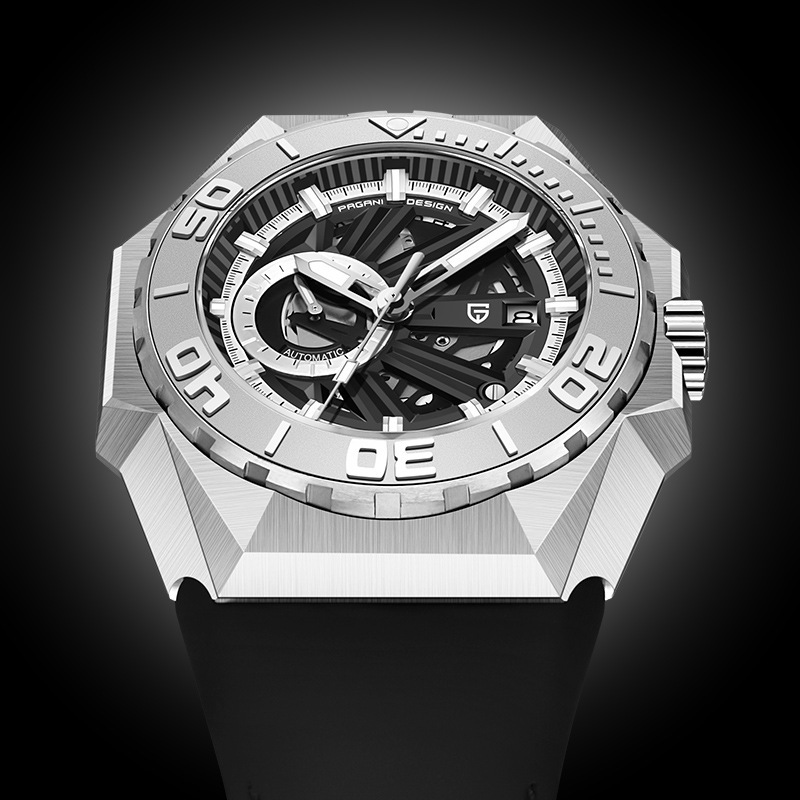 Pagani bojiani YS007 reloj de hombre dial grande reloj mecánico automático creativo reloj de hombre de acero inoxidable hueco