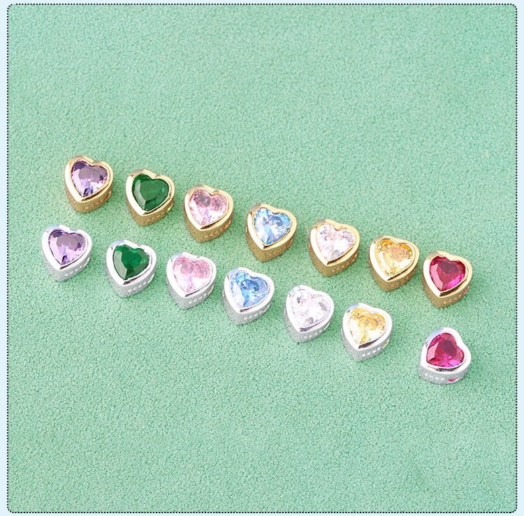 6.4*6.5mm Jewelry Making Size Zircon Inlay Material 1 Piece 6.4*6.5mm 925 Sterling Silver Zircon Heart Shape Beads