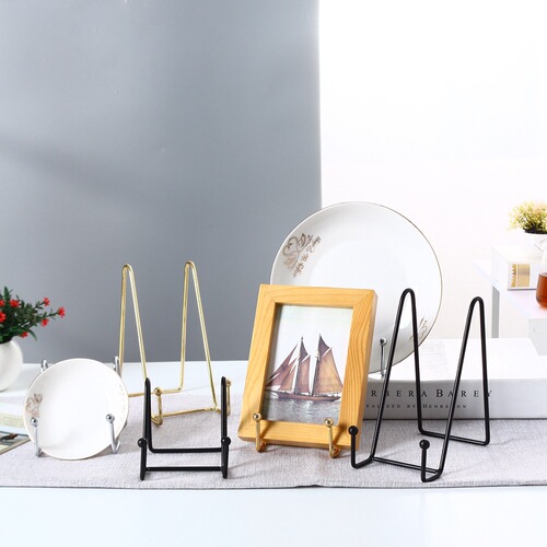 Creative Home Gold-Painted Black Iron Ceramic Disk Rack Picture Frame Stand Antique Display Stand