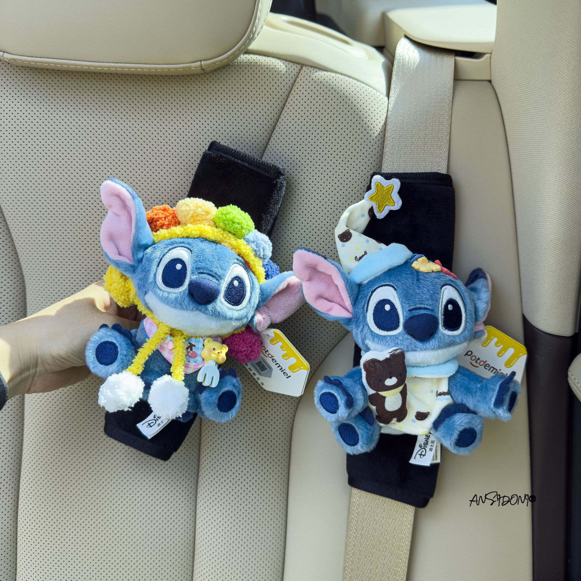 Authentic Lilo and Stitch Doll Car Seat Belt Shoulder Cover Decorative Car Accessories Anti-Stranglehold Car Accessories