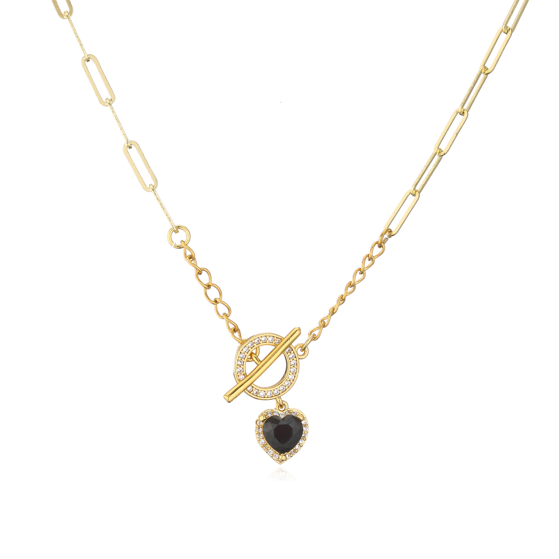 Brass Plating 18K Gold OT Buckle Necklace Womenu0027s Multi-Color Heart Shaped Clavicle Chain