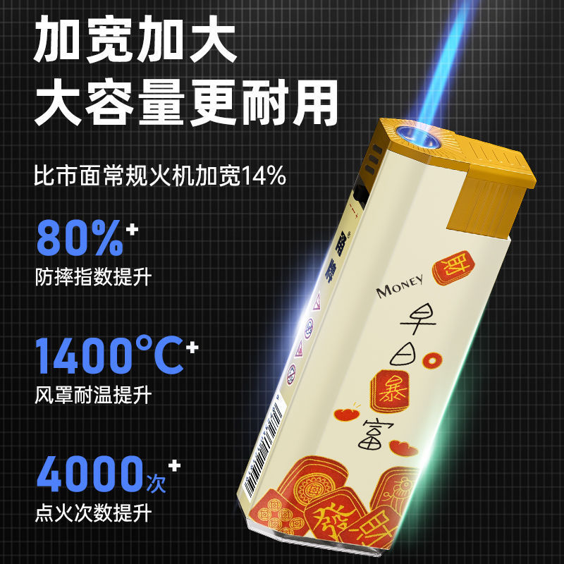 Metal Windproof Inflatable Lighter Blue Flame Straight Thickened Explosion-proof Bag Painter Household Fashion Retail Wholesale Cross-border