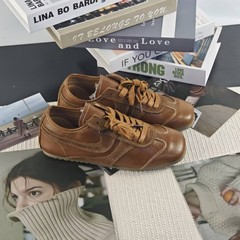 德训鞋女2025美拉德复古平底方头秋季百搭休闲板鞋真皮运动鞋平跟