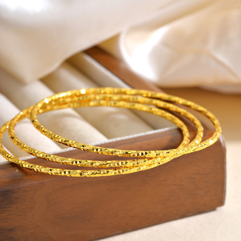 Vietnamese gold-plated thin ring bracelet for women, multi-ring three-loop bracelet, new Chinese style, shiny plain ring jewelry, copper plated with gold