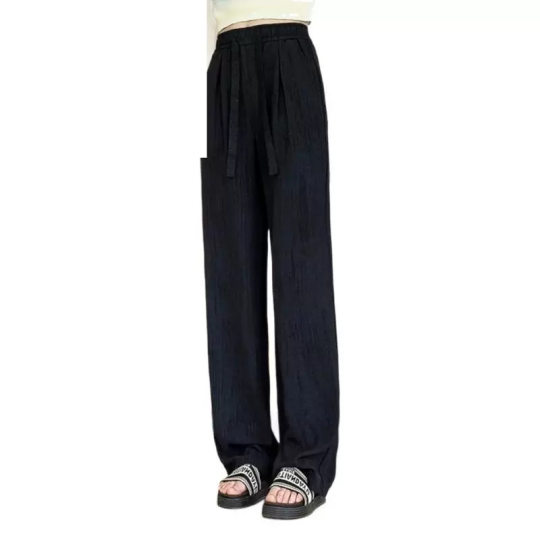 Ice Silk Wide-Leg Pants Women's Summer 2025 New High Waist Drawstring Texture Sense Lazy American Casual Lop Pants