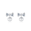 Earrings, accessory with bow from pearl, silver 925 sample, simple and elegant design, wholesale