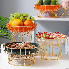 Amazon Ceramic Iron Rack Fruit Bowl Nordic Light Luxury Gold Iron Ceramic Snack Plate Cosmetics Storage Plate