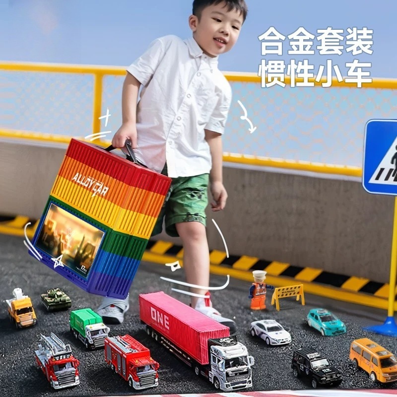 Children's alloy big truck model toy boy engineering truck suit ambulance police car military tank car
