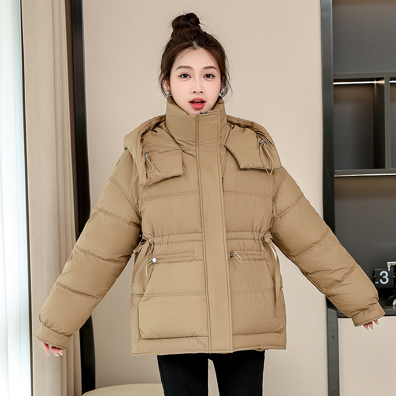 Ropa de algodón corta para mujeres 2024 nuevo tamaño grande de moda coreana chaqueta de algodón rojo con capuchón pequeño y suelto