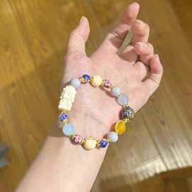 批发香灰瓷蓝色景泰蓝手串蓝玉髓大漆搭配黑小天手链手串直播供货