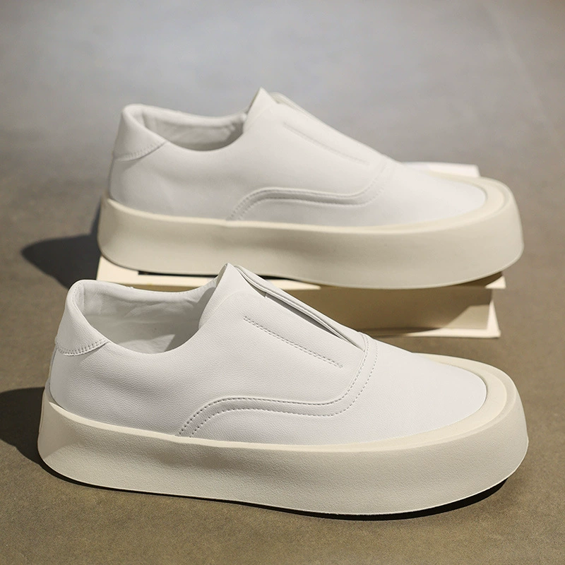 Осенняя новая кожаная лапша ленивая обувь повседневная дикая круглая голова толстая подошва увеличивает холодную липкую мужскую обувь для мужчин